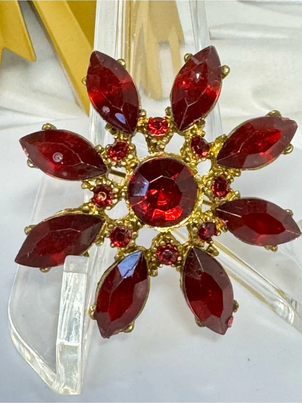 Vintage Red Crystal Flower Brooch -for Christmas!!